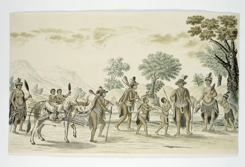 Rondtrekkende stam met hun bezittingen op de rug van een os geladen Wall Art by Robert Jacob Gordon - High-Resolution Digital Print