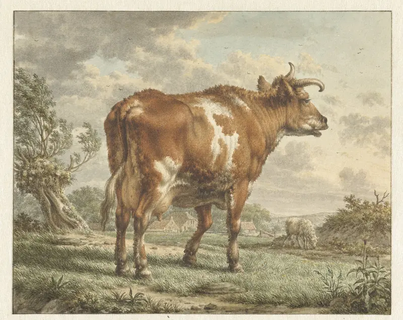 Roodbonte koe in een landschap Wall Art by Jacob Cats (1741-1799) - High-Resolution Digital Print