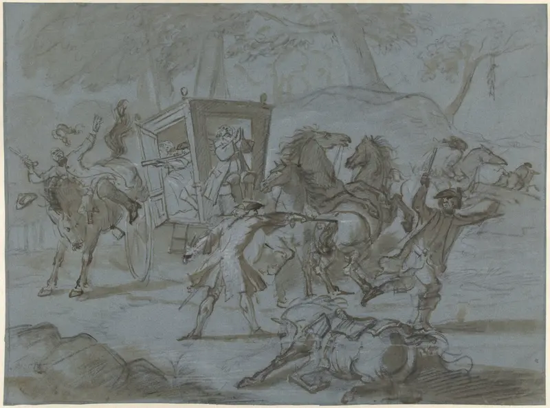 Roofoverval op een koets Wall Art by Cornelis Troost - High-Resolution Digital Print