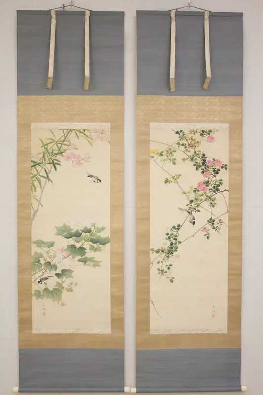Roses and Field Sparrow (?) Wall Art by Hasegawa Gyokuhō - High-Resolution Digital Print