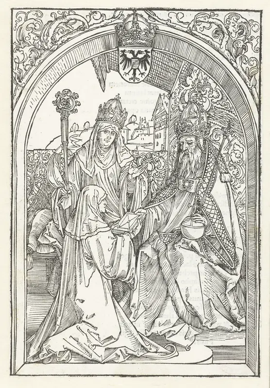 Roswitha van Gandersheim biedt keizer Otto I een exemplaar van haar boek aan Wall Art by Unknown - High-Resolution Digital Print
