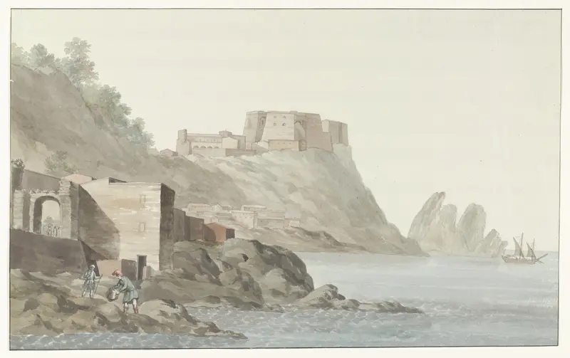 Rots en stad Scilla in de regio Calabrië aan de oostkust Wall Art by Louis Ducros - High-Resolution Digital Print