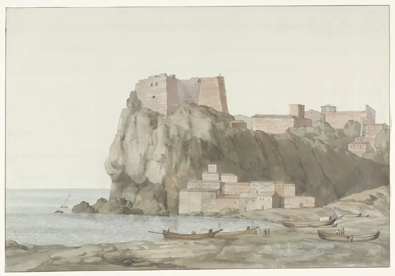 Rots en stad Scilla in de regio Calabrië aan de westkust Wall Art by Louis Ducros - High-Resolution Digital Print