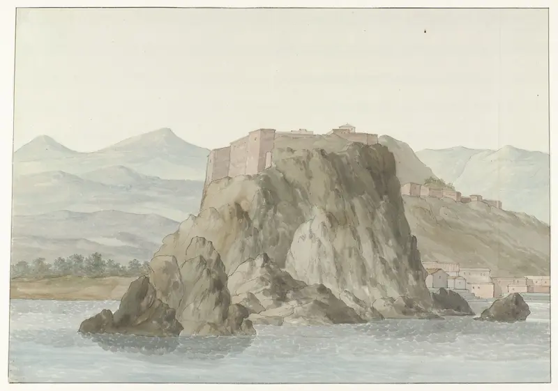 Rots en stad Scilla in de regio Calabrië gezien vanaf zee aan de noordkant Wall Art by Louis Ducros - High-Resolution Digital Print