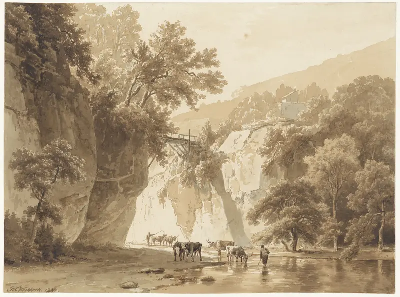 Rotsachtig landschap met drinkende koeien Wall Art by Barend Cornelis Koekkoek - High-Resolution Digital Print