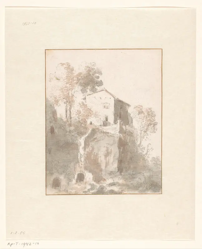 Rotsachtig landschap met een huis en bomen Wall Art by Unknown - High-Resolution Digital Print