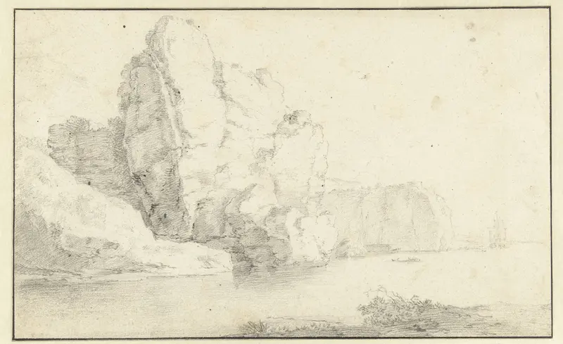 Rotsachtige kust met schepen in de nabijheid Wall Art by Unknown - High-Resolution Digital Print