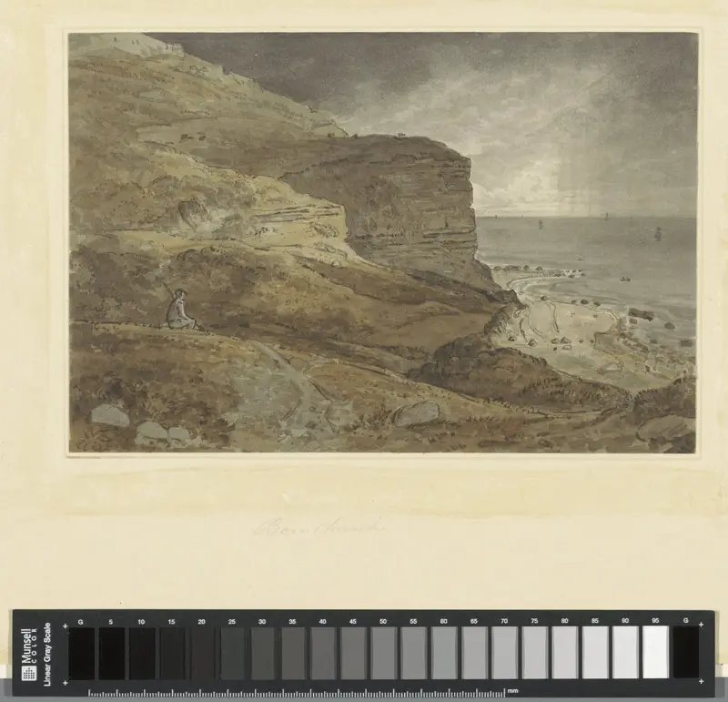 Rotsige zeekust met rustende man Wall Art by Unknown - High-Resolution Digital Print