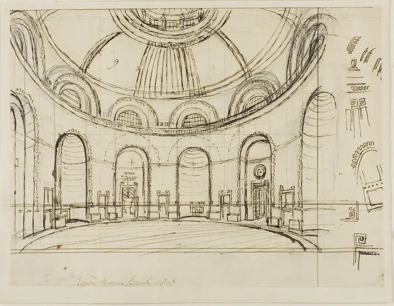 Round Room Bank Wall Art by Augustus Charles Pugin - High-Resolution Digital Print