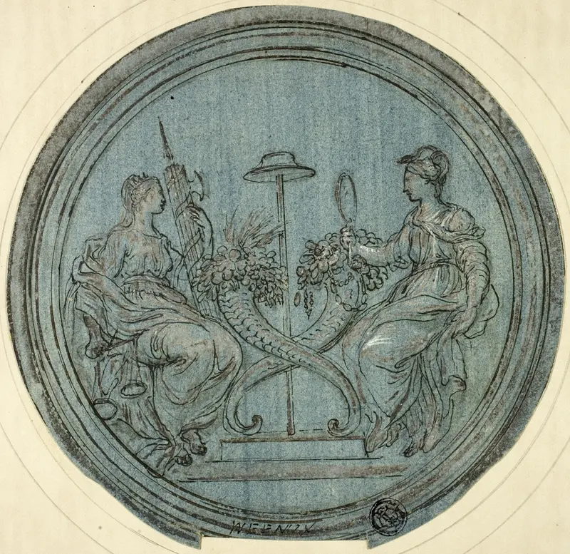 Roundel with Justice and Prudence Wall Art by Jan Baptist Weenix - High-Resolution Digital Print