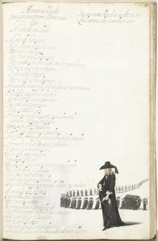 Rouwende heer met een rouwstoet achter hem Wall Art by Gesina ter Borch - High-Resolution Digital Print
