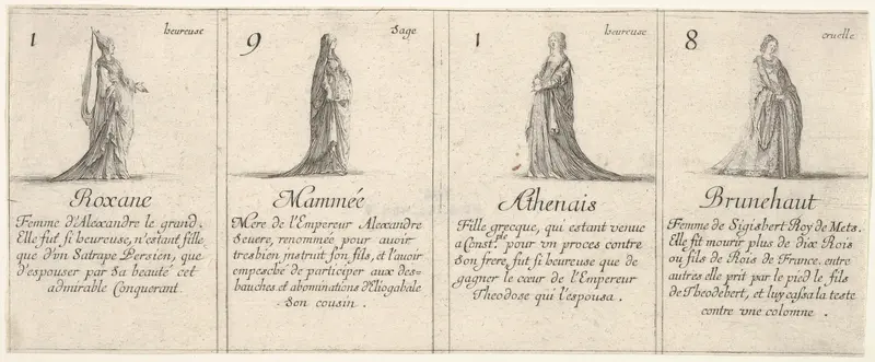 Roxane, Mammée, Athenais, and Brunehaut, from "The Game of Queens" (Le Jeu des Reines Renommées) Wall Art by Stefano della Bella - High-Resolution Digital Print