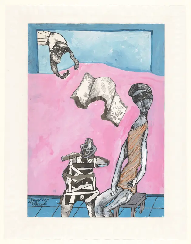 Roze ruimte, blauwe tegelvloer Wall Art by Lucebert - High-Resolution Digital Print