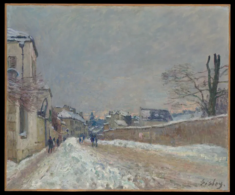 Rue Eugène Moussoir at Moret: Winter Wall Art by Alfred Sisley - High-Resolution Digital Print