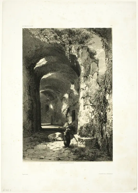 Ruin of an Amphitheatre at Pouzzoles (Kingdom of Naples), plate 9 from Oeuvres de A. Calame Wall Art by Alexandre Calame - High-Resolution Digital Print