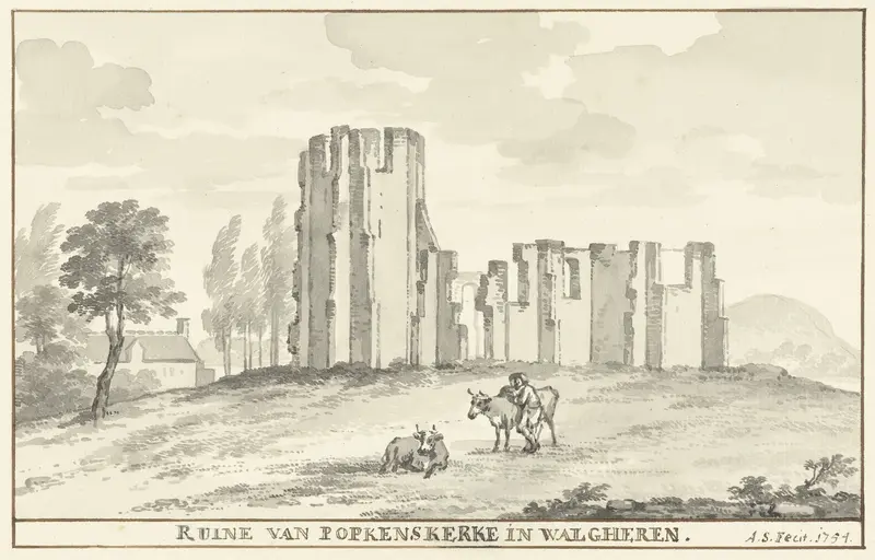 Ruïne te Popkenskerke of Poppekerke te Walcheren Wall Art by Unknown - High-Resolution Digital Print
