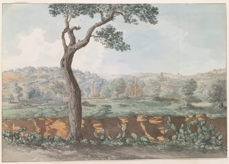 Ruïne van Castor en Pollux tempel binnen muren van oude Agrigento Wall Art by Louis Ducros - High-Resolution Digital Print