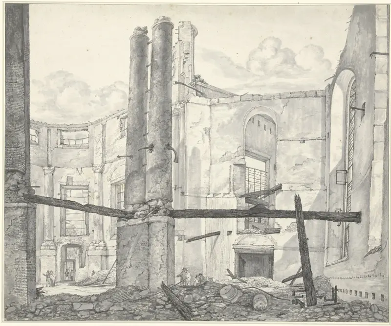 Ruïne van de op 18 september 1822 verbrande Nieuwe Luthersche Kerk te Amsterdam, van binnen naar de Singel Wall Art by Unknown - High-Resolution Digital Print