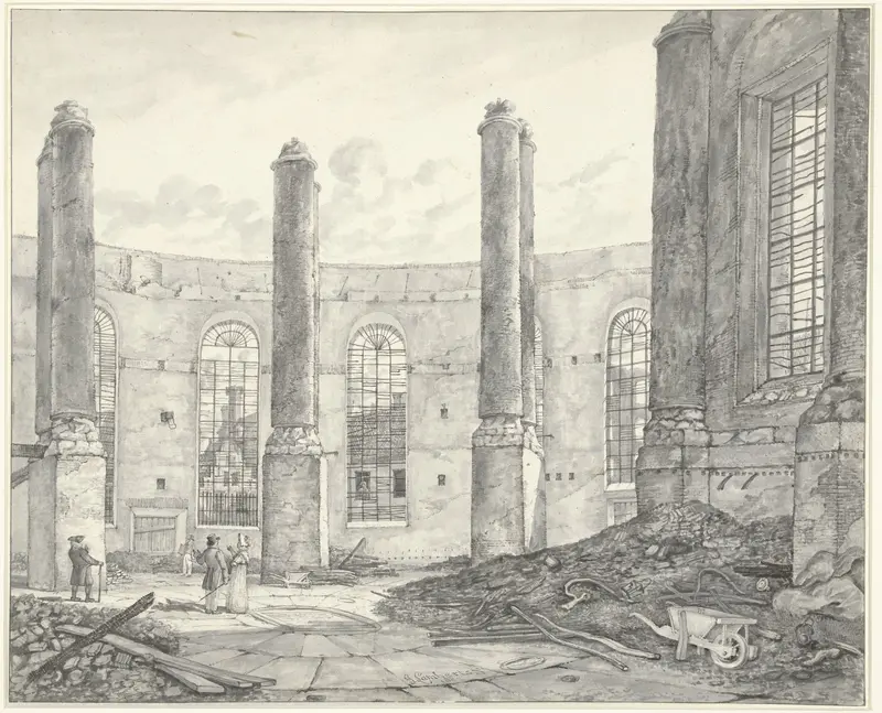 Ruïne van de op 18 september 1822 verbrande Nieuwe Luthersche Kerk te Amsterdam, van de buitendeur naar binnen te zien Wall Art by Gerrit Lamberts - High-Resolution Digital Print
