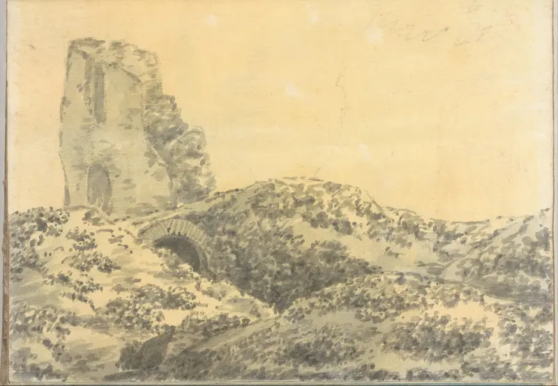 Ruined monument near Rome (Smaller Italian sketchbook, leaf 5 recto) Wall Art by Joseph Wright (Wright of Derby) - High-Resolution Digital Print