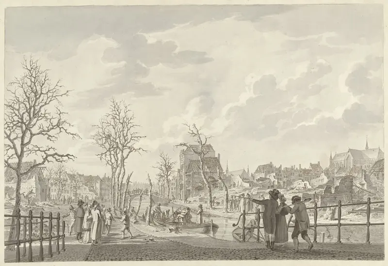 Ruïnen op het Rapenburg te Leiden, na de Buskruitramp van 12 januari 1807 Wall Art by Leendert Overbeek - High-Resolution Digital Print