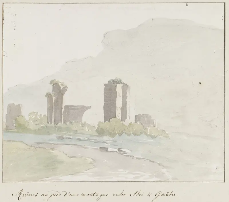 Ruïnes aan voet van berg tussen Itri en Gaeta Wall Art by Louis Ducros - High-Resolution Digital Print