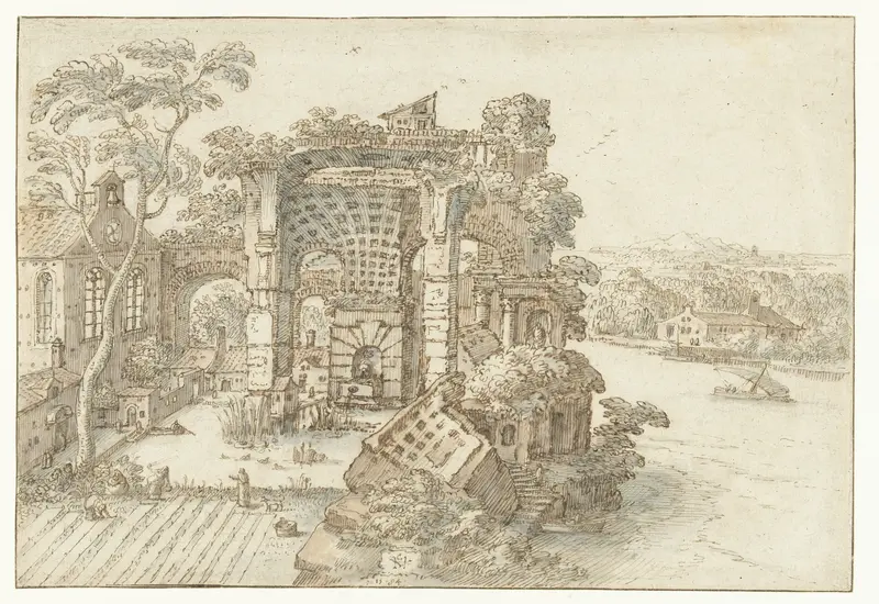 Ruïnes nabij een brede rivier Wall Art by Hendrick van Cleve - High-Resolution Digital Print