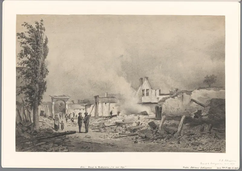 Ruïnes van Bodegraven na de brand van 31 mei 1870 Wall Art by Piet Schipperus - High-Resolution Digital Print