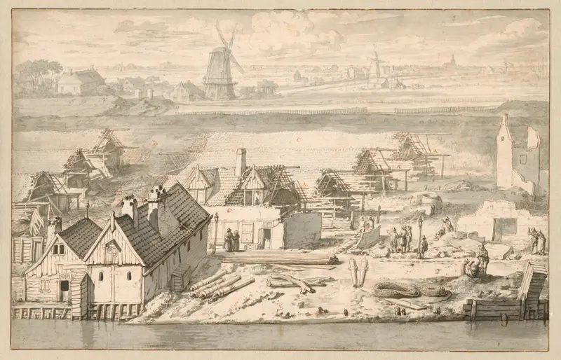 Ruïnes van de drie uitgebrande lijnbanen op de schans aan de Smallepadsgracht, 1680 Wall Art by Jan van der Heyden - High-Resolution Digital Print