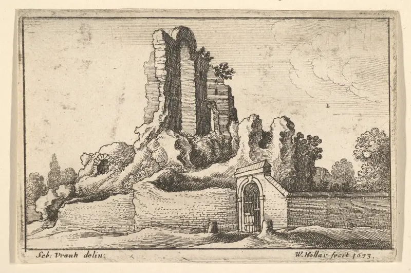 Ruins and a barred gate on the Esquiline Hill in Rome, from "Roman Ruins" Wall Art by Wenceslaus Hollar - High-Resolution Digital Print