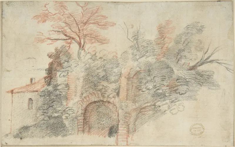 Ruins and Trees Wall Art by Anonymous, Italian, Roman-Bolognese, 17th century - High-Resolution Digital Print