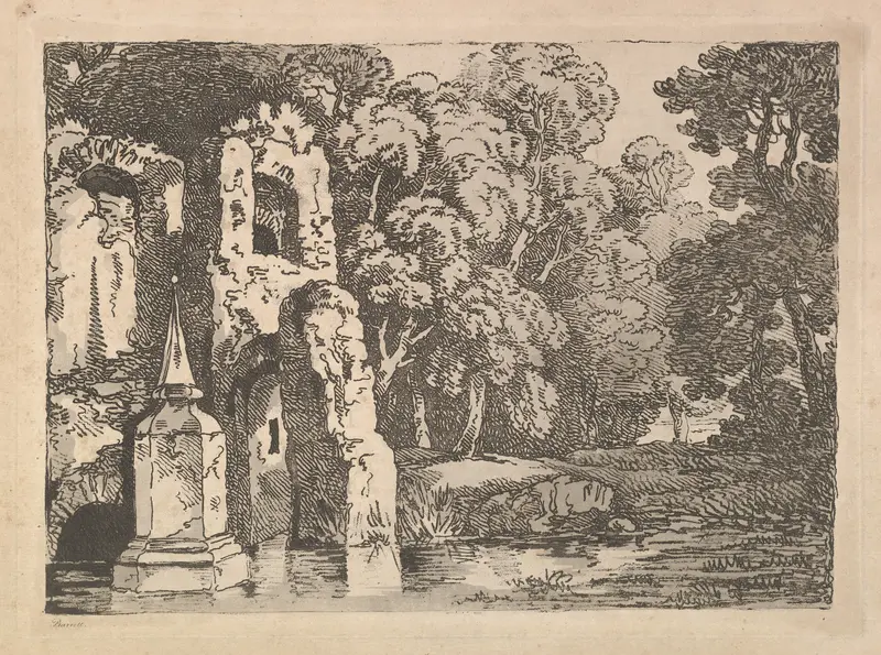 Ruins Next to a Pool in a Wooded Landscape Wall Art by Thomas Rowlandson - High-Resolution Digital Print