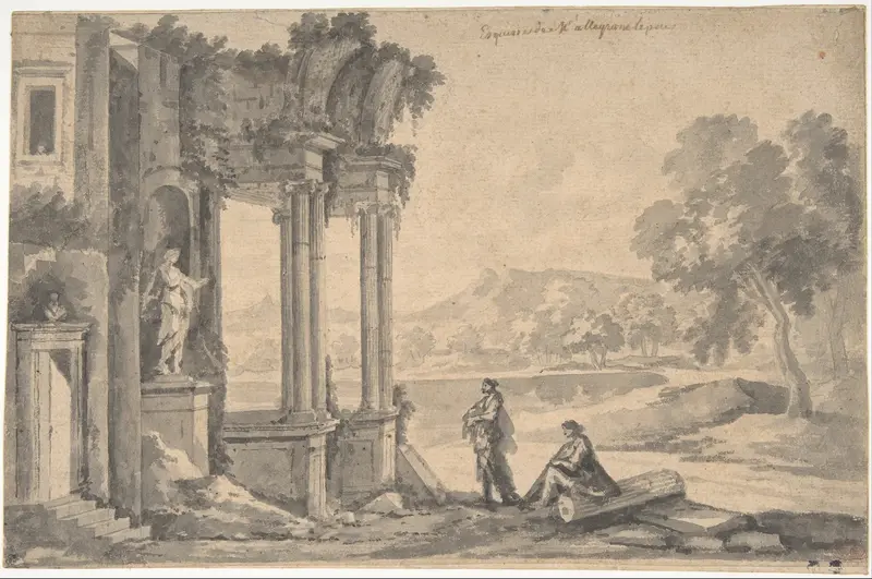 Ruins of a Temple by a Lake Wall Art by Etienne Allegrain - High-Resolution Digital Print