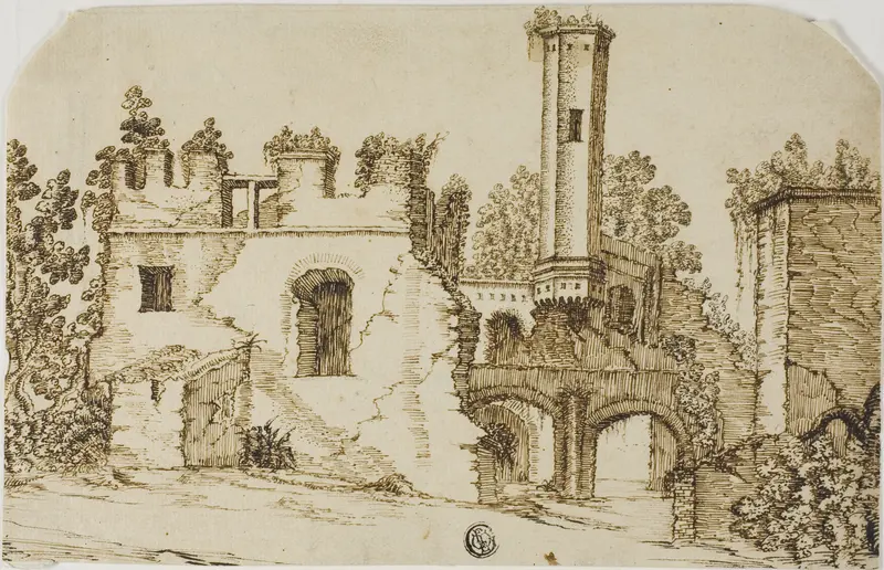 Ruins of Castle Wall Art by Style of Ercole Bazicaluva - High-Resolution Digital Print