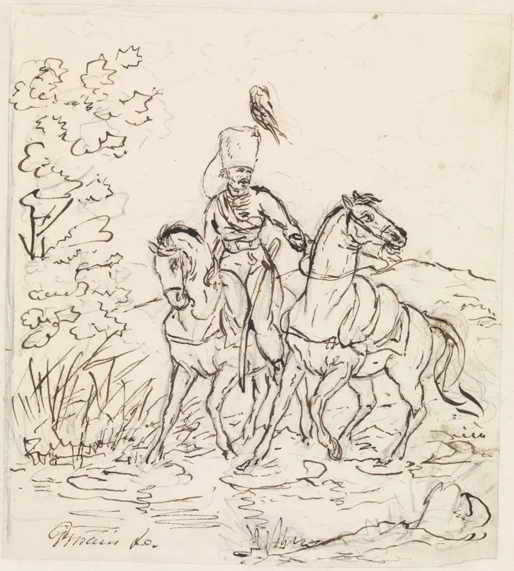 Ruiter bedwingt een paard zonder berijder Wall Art by Gerardus Emaus de Micault - High-Resolution Digital Print