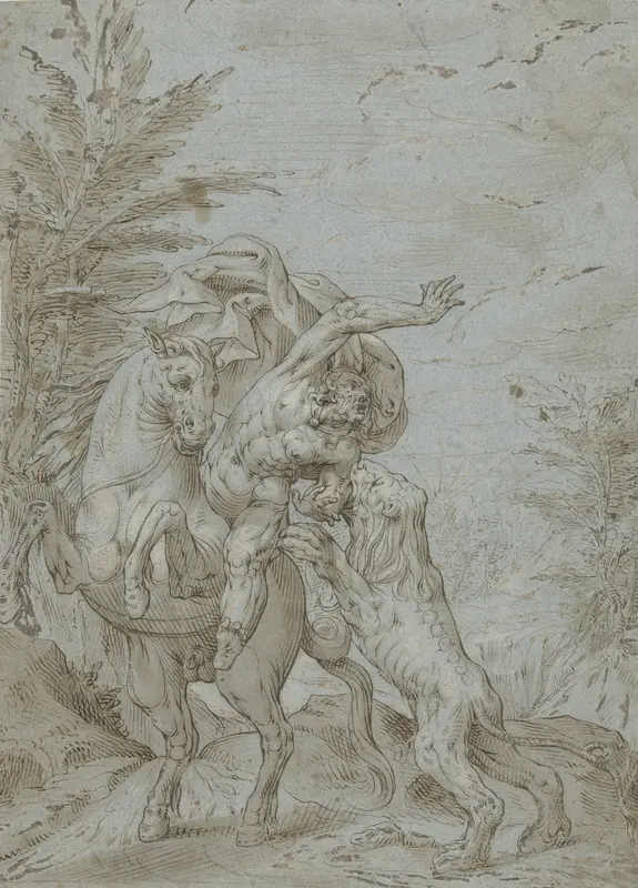 Ruiter door leeuw aangevallen (de profeet Bileam?) Wall Art by Unknown - High-Resolution Digital Print