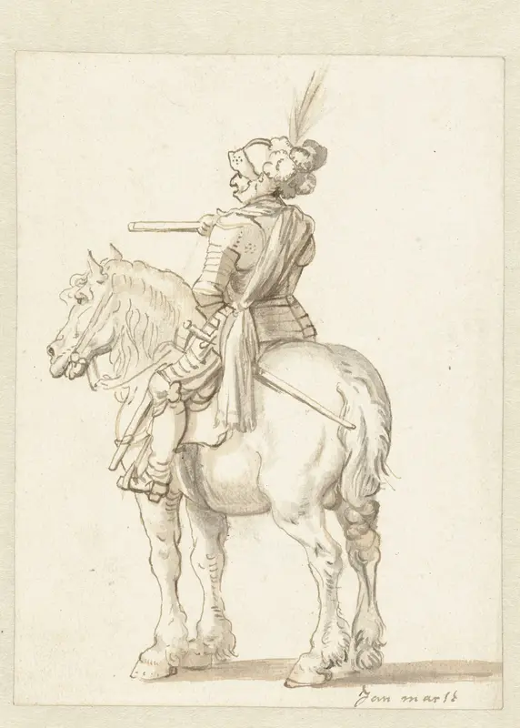 Ruiter in kuras te paard, half van achteren Wall Art by Jan Martens the Younger - High-Resolution Digital Print