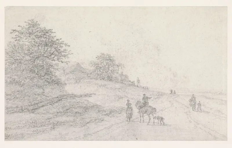 Ruiter met hond en een vrouw op een landweg Wall Art by Georges Michel - High-Resolution Digital Print