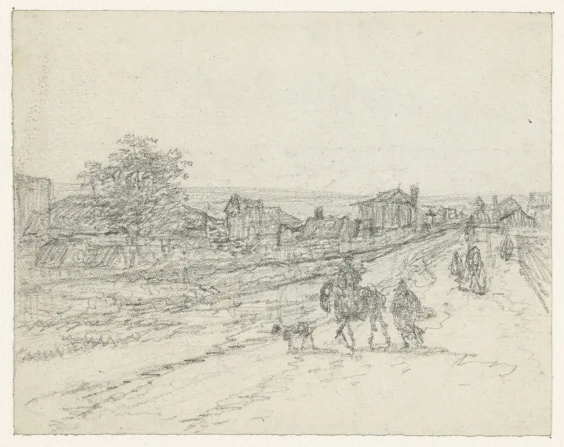 Ruiter met hond en voetganger op een landweg Wall Art by Georges Michel - High-Resolution Digital Print