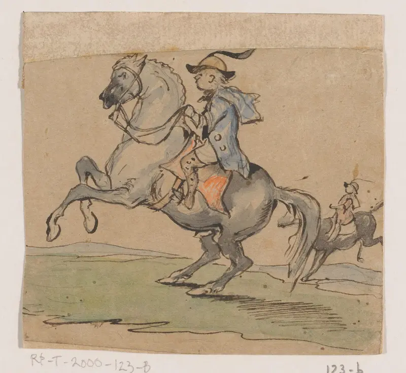 Ruiter op steigerend paard Wall Art by Johannes Tavenraat - High-Resolution Digital Print