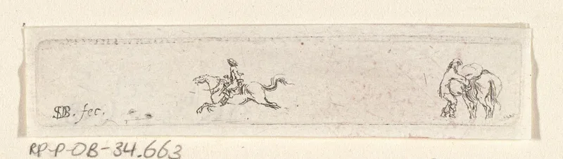 Ruiter te paard en een man die een paard bepakt Wall Art by Jacques van Merlen - High-Resolution Digital Print