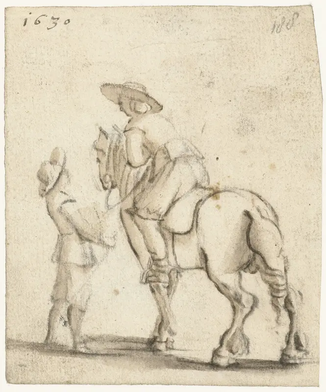Ruiter te paard pratend met een jongetje Wall Art by Gerard ter Borch (II) - High-Resolution Digital Print