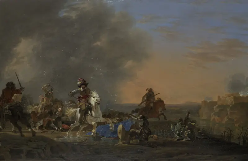 Ruitergevecht bij zonsondergang Wall Art by Jan Asselijn - High-Resolution Digital Print