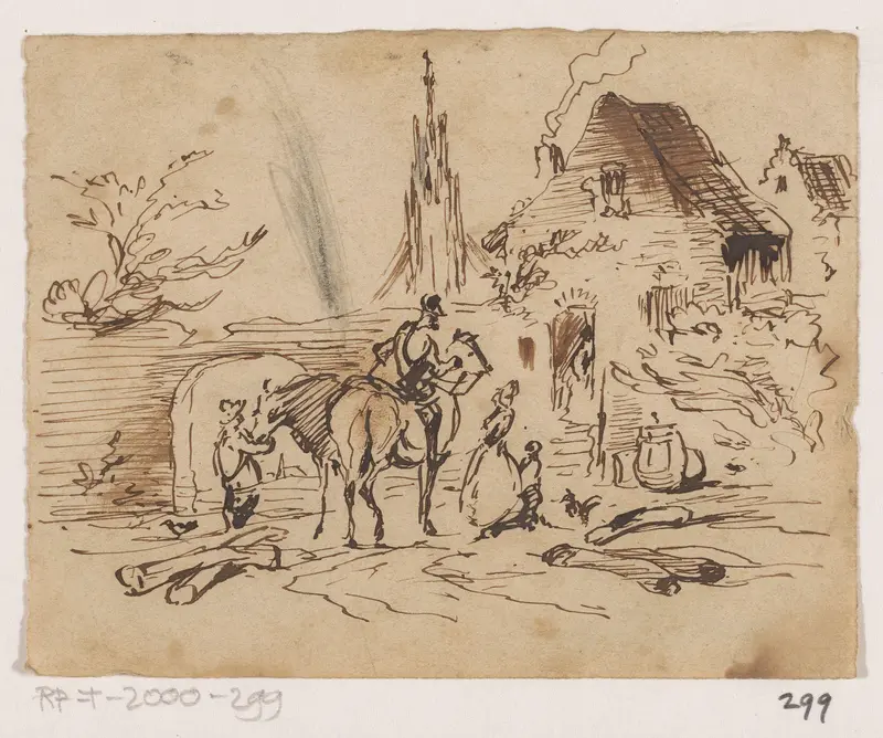 Ruiters bij een huis Wall Art by Unknown - High-Resolution Digital Print