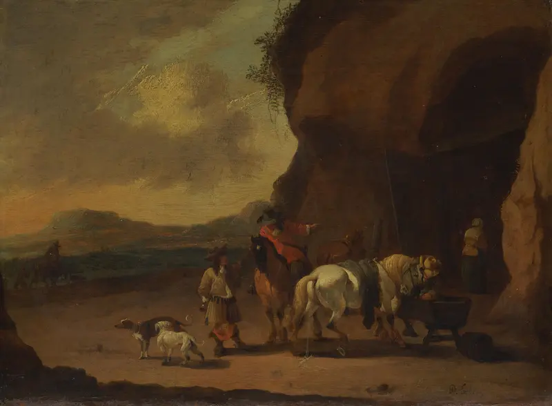 Ruiters pauzerend bij een bergpas Wall Art by Pieter Bout - High-Resolution Digital Print
