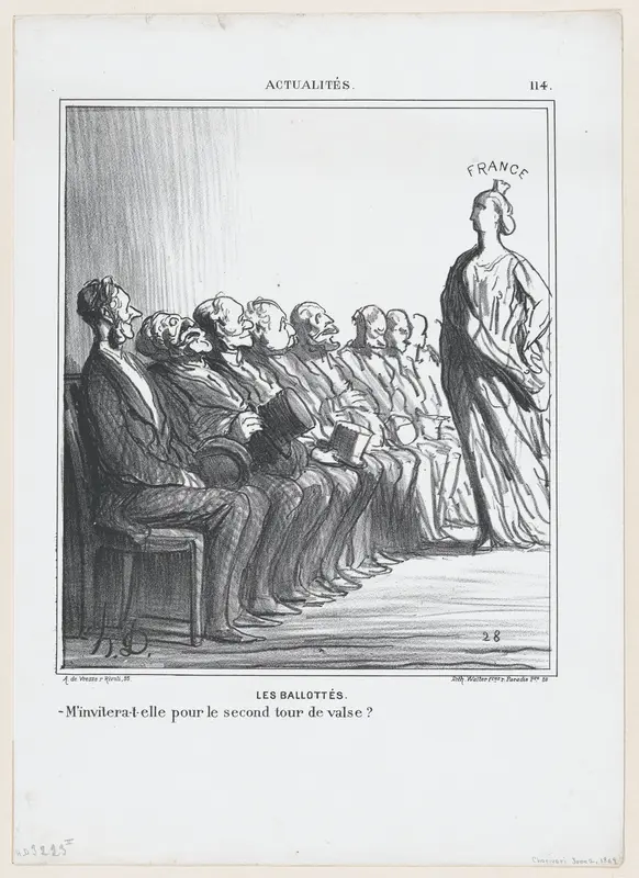 Run-off elections: Will she invite me for a second waltz?, from 'News of the day,' published in "Le Charivari" Wall Art by Honoré Daumier - High-Resolution Digital Print