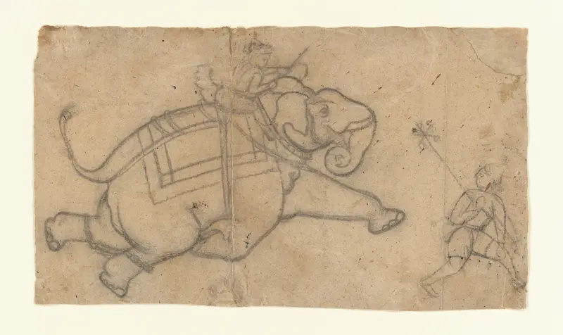 Running Elephant (recto); Practice Sheet of Elephant Sketches (verso) Wall Art by Unknown - High-Resolution Digital Print