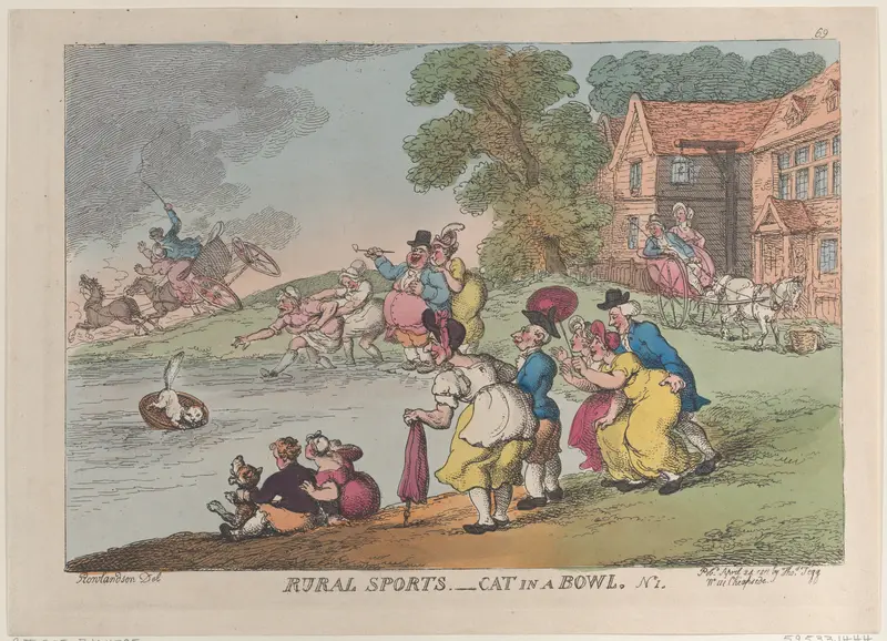 Rural Sports: Cat in a Bowl Wall Art by Thomas Rowlandson - High-Resolution Digital Print