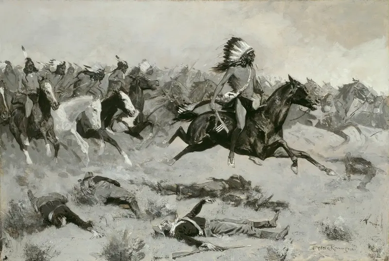 Rushing Red Lodges Passed through the Line Wall Art by Frederic Remington - High-Resolution Digital Print