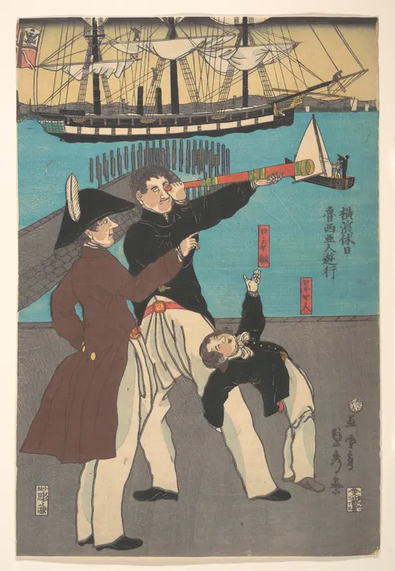 Russians Enjoying a Holiday in Yokohama (Yokohama kyūjitsu Roshiajin yūkō) Wall Art by Utagawa (Gountei) Sadahide - High-Resolution Digital Print